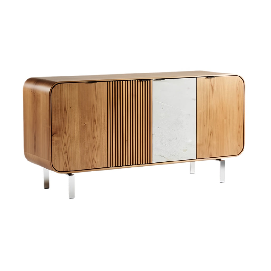 Moderne houten kast met marmeren inzetstukken