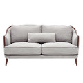 Elegante grijze bank met houten accenten