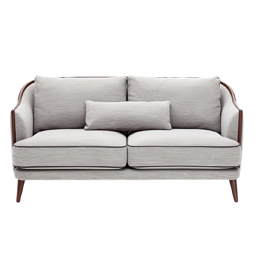 Elegante grijze bank met houten accenten